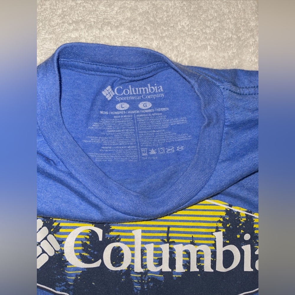 Columbia T Shirt Mens Large Blue Tee, Short Sleeve Crew Neck Big Logo Outdoor - Picture 4 of 8
